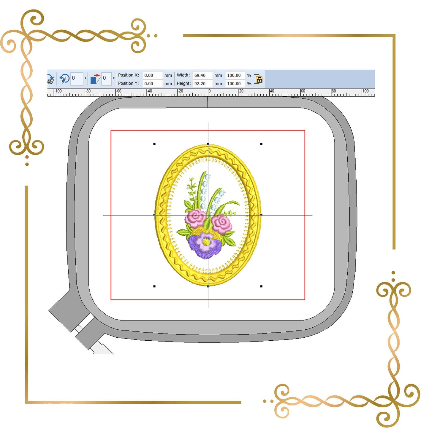 Stickmuster Blumenrahmen Blumenstrauß zum direkten Download.