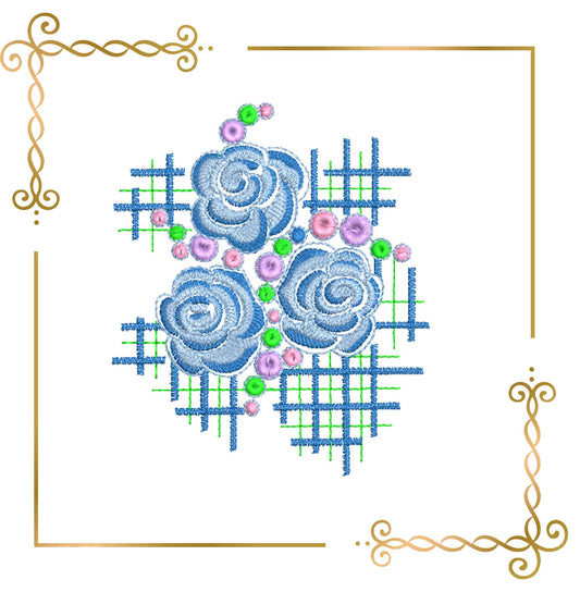 Flowers bouquet blue roses embroidery design to the direct download.