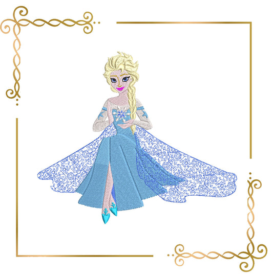 Princess Elsa Winter Frozen Elsa Disney character, in a fishnet lace dress magic, fairy tale, Embroidery  machine design  to the direct download