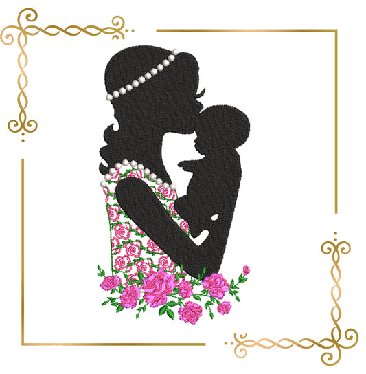 Mother's day  Mom with baby and roses digital embroidery design