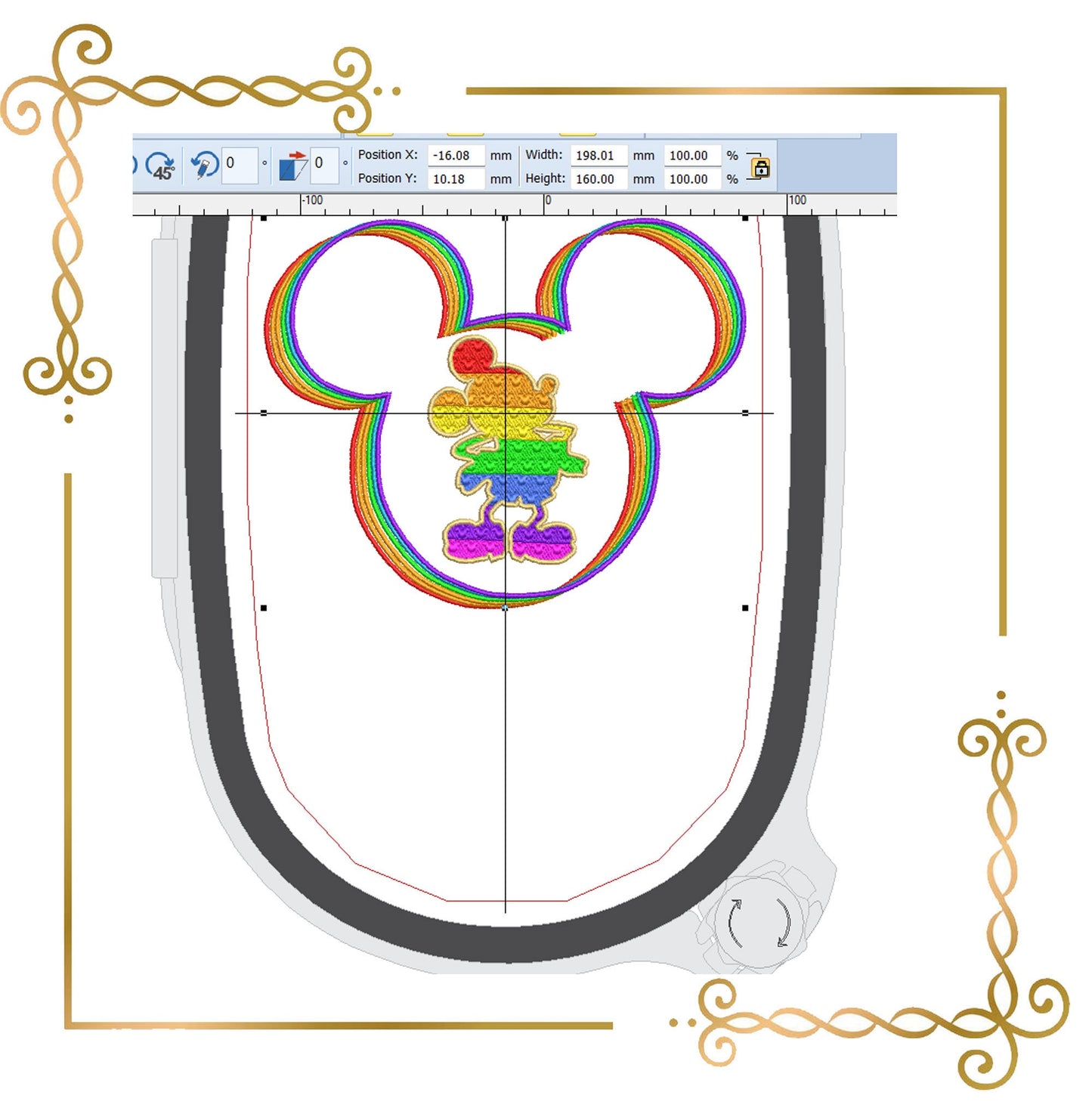 Mouse, rainbow,  head,  3 Sizes, embroidery  to the direct download