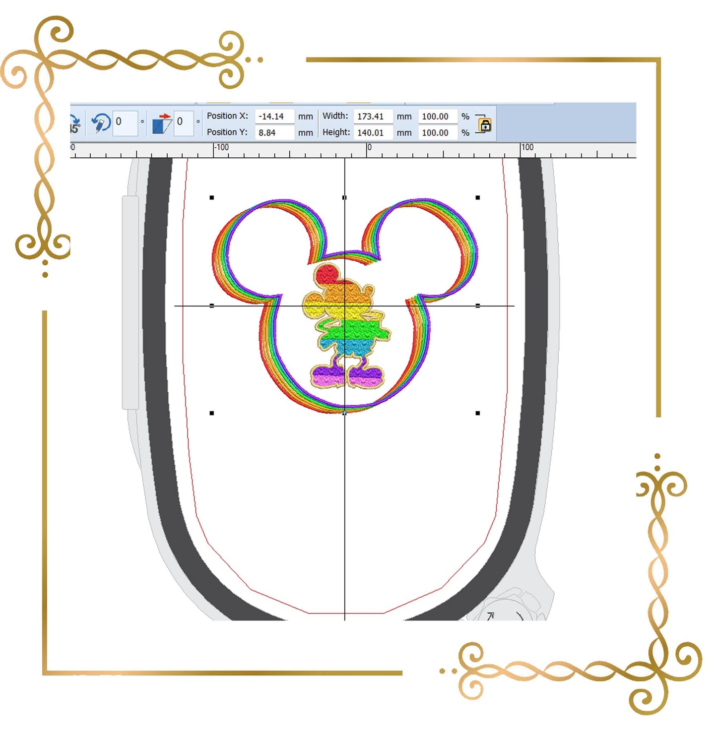 Mouse, rainbow,  head,  3 Sizes, embroidery  to the direct download