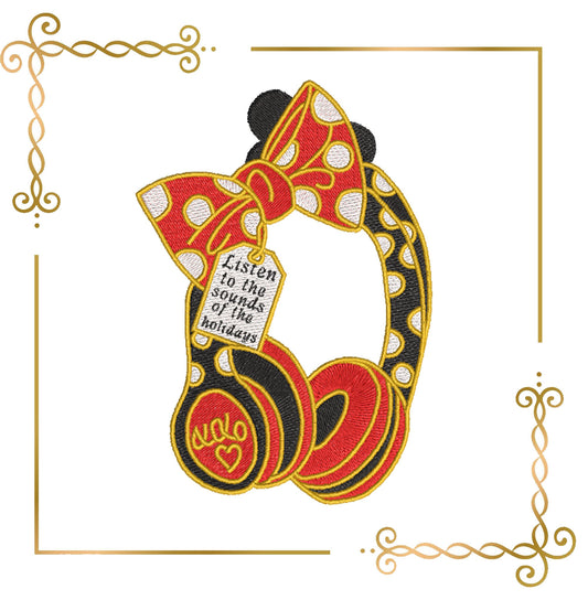 Minnie Mouse accessories head phones holiday music digital machine embroidery design