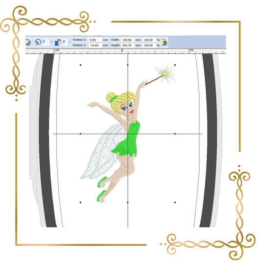 Princess Tinker Bell flying with a magic wand Disney character Embroidery design