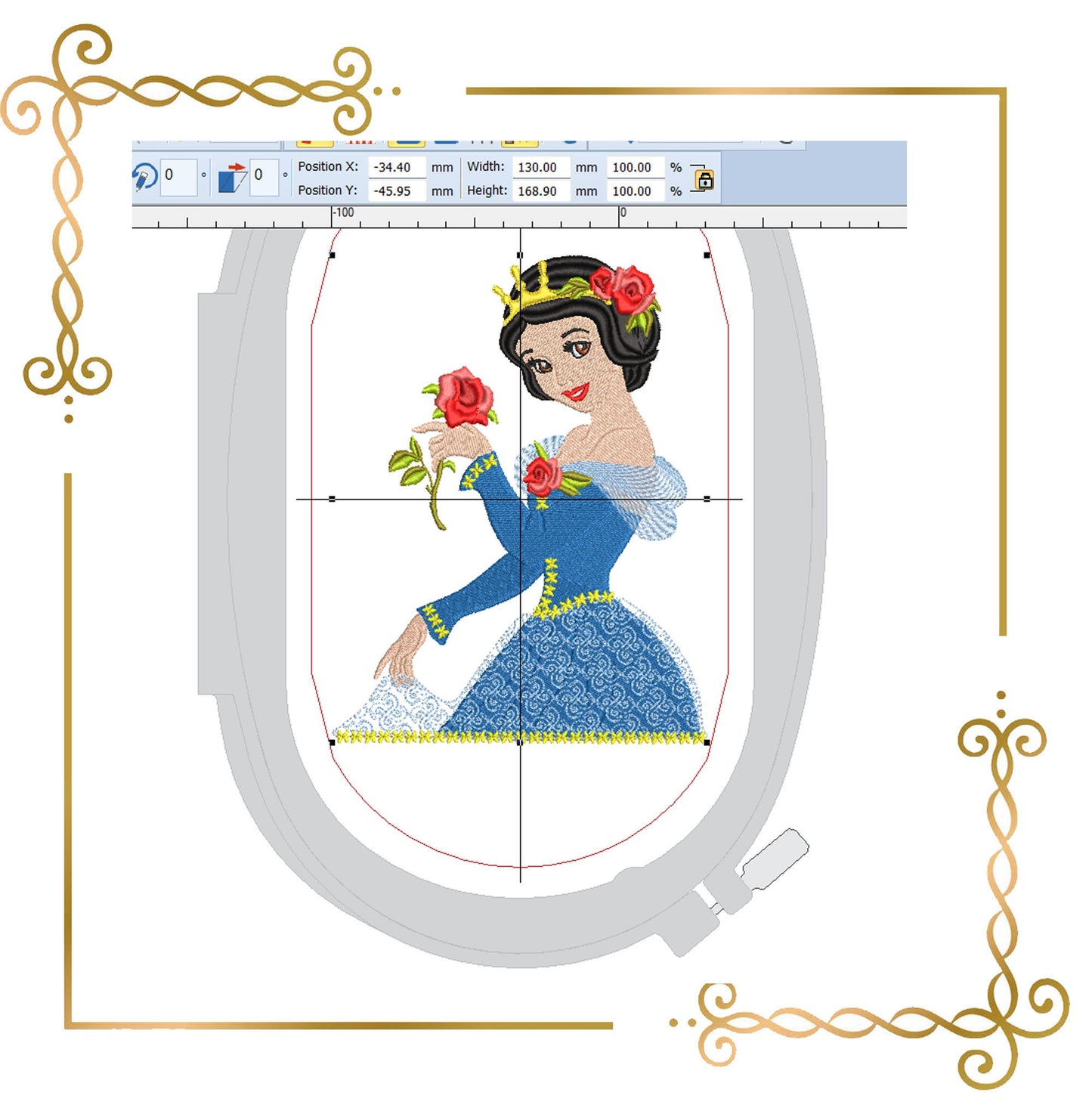 Princess Snow Disney White  Roses Disney character  Embroidery  machine design  to the direct download