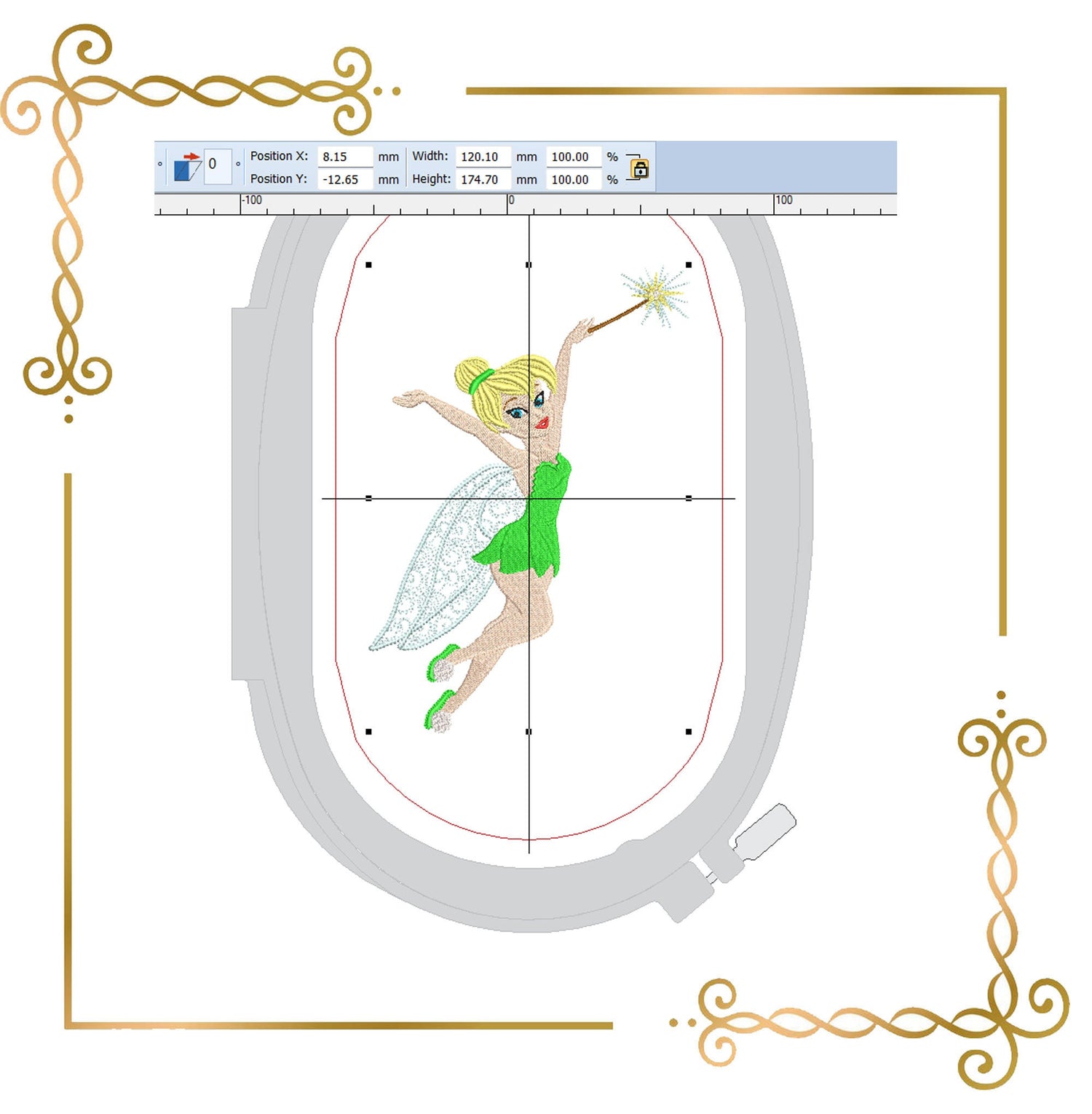 Princess Tinker Bell flying with a magic wand Disney  Embroidery design