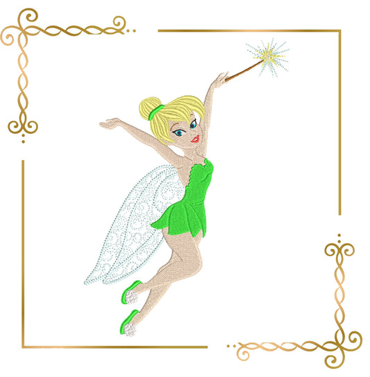 Princess Tinker Bell flying with a magic wand Disney character Embroidery design
