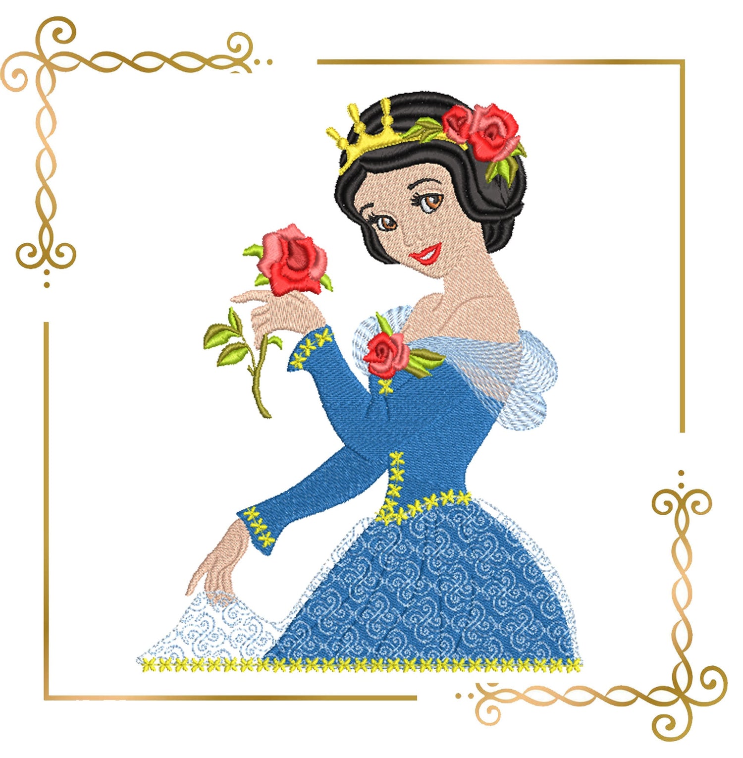 Princess Snow Disney White  Roses Disney character  Embroidery  machine design  to the direct download